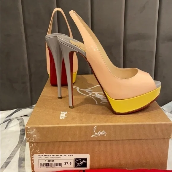 Christian Louboutin Peep Toe Slingback Heels-37.5 - Picture 1 of 9